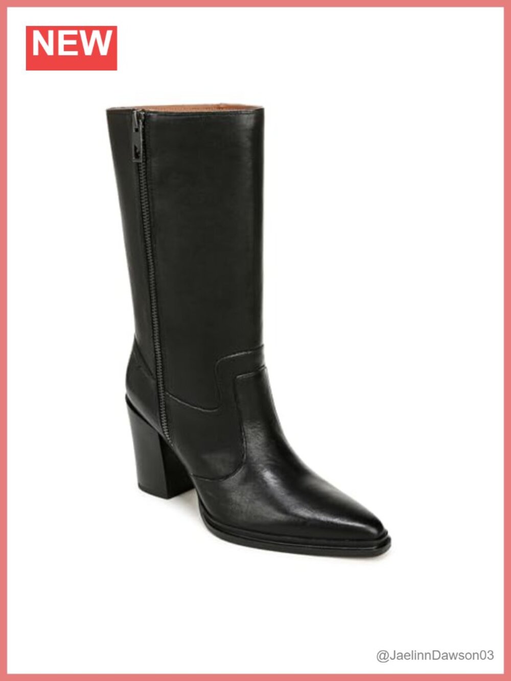 Franco Sarto Jaxon Mid Calf Heeled Boots Women's Leather Pull-On Block Heel
